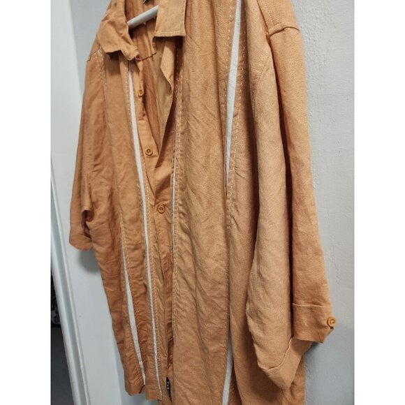 Linen & Rayon Cubavera Men 2XL Peach Color Embroidery Short Sleeve Button Shirt - Picture 7 of 10